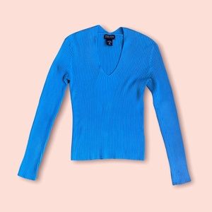 Baby Blue Ribbed Knit Long Sleeve Top